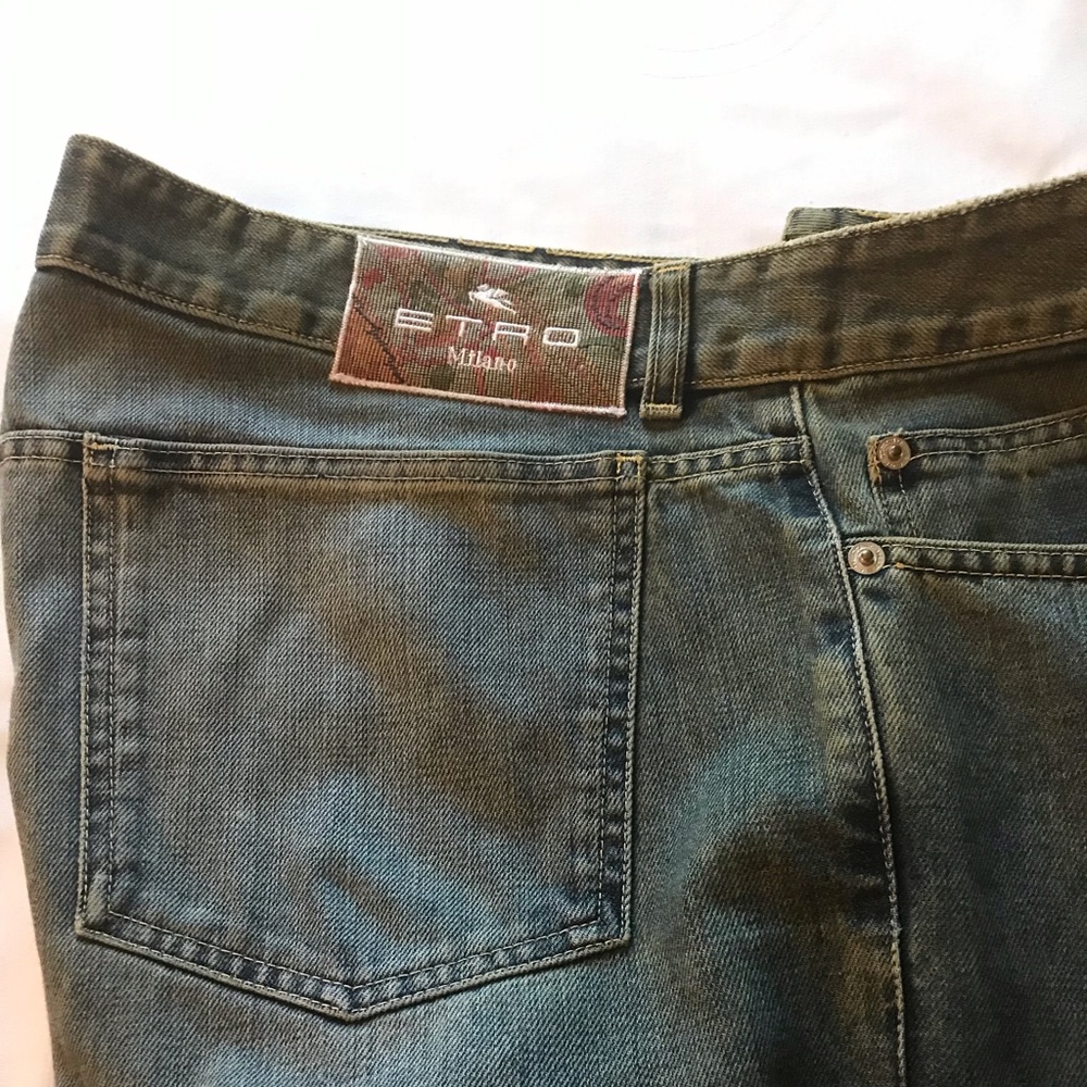 ETRO mens Stone Washed Dark Blue Jeans Pants